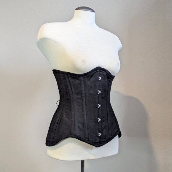 Black Cotton Steel Boned Underbust Corset Lace Up - Picture 2 of 10